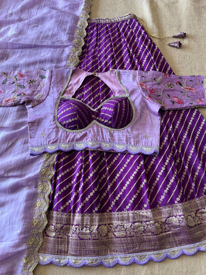 Khadi Lehnags with Stitched Blouse set for party wear