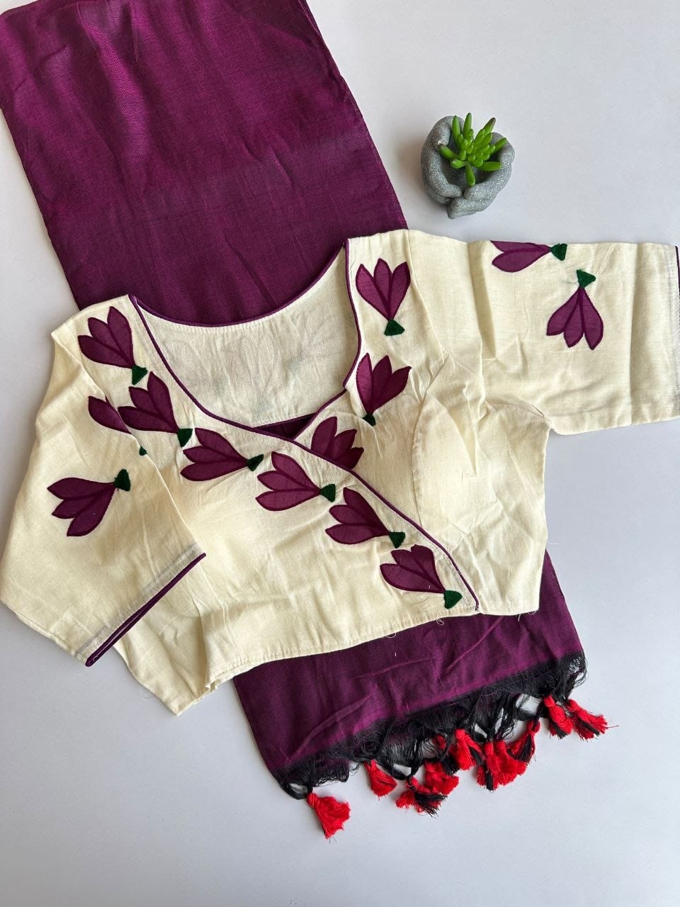 Khadi cotton with  stitched blouse