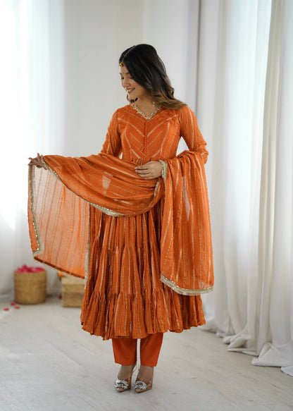 Elegant Mirror Work with Designer Anarkali Three Piece Set
