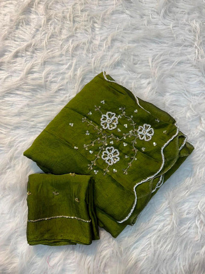 Trending rangoli crush saree with handwork