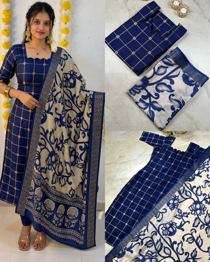 Traditional Check Weaving Kurti + Kalamkari Dupatta