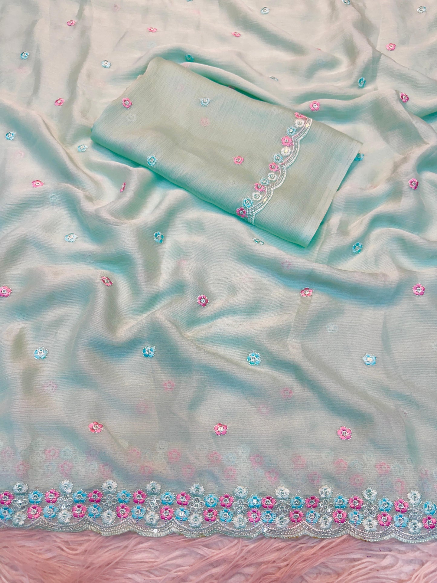 Chiffon Silk Saree sequence embroidery
