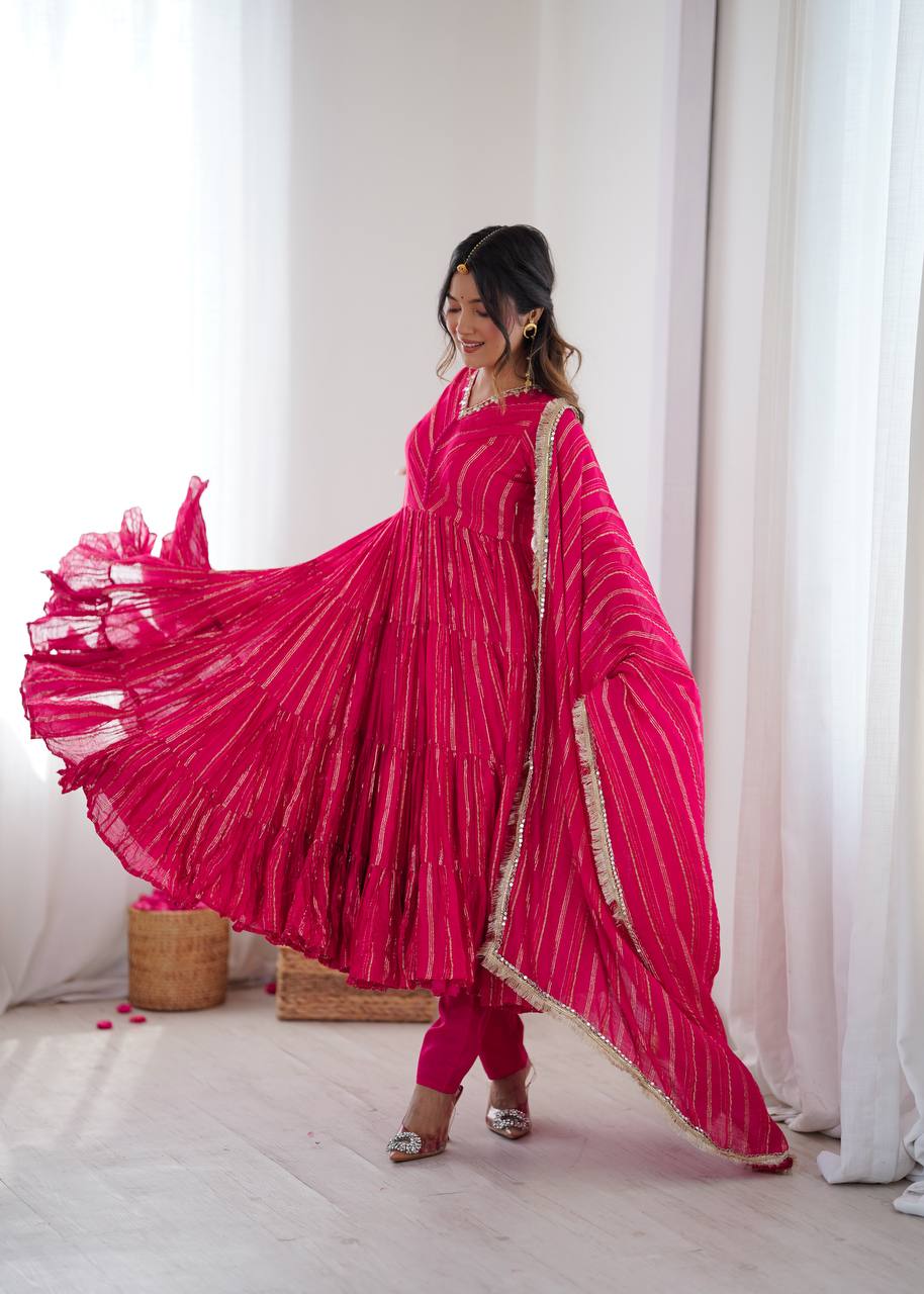 Elegant Mirror Work with Designer Anarkali Three Piece Set
