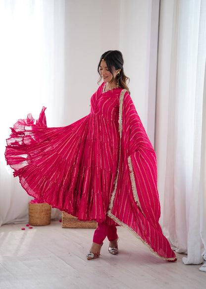 Elegant Mirror Work with Designer Anarkali Three Piece Set