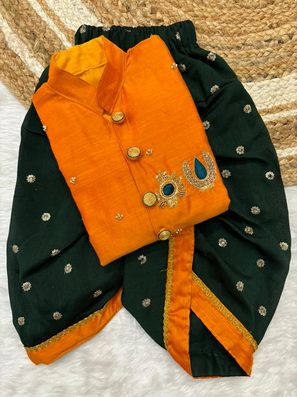 Gents maggam work Kurta with Dhoti set