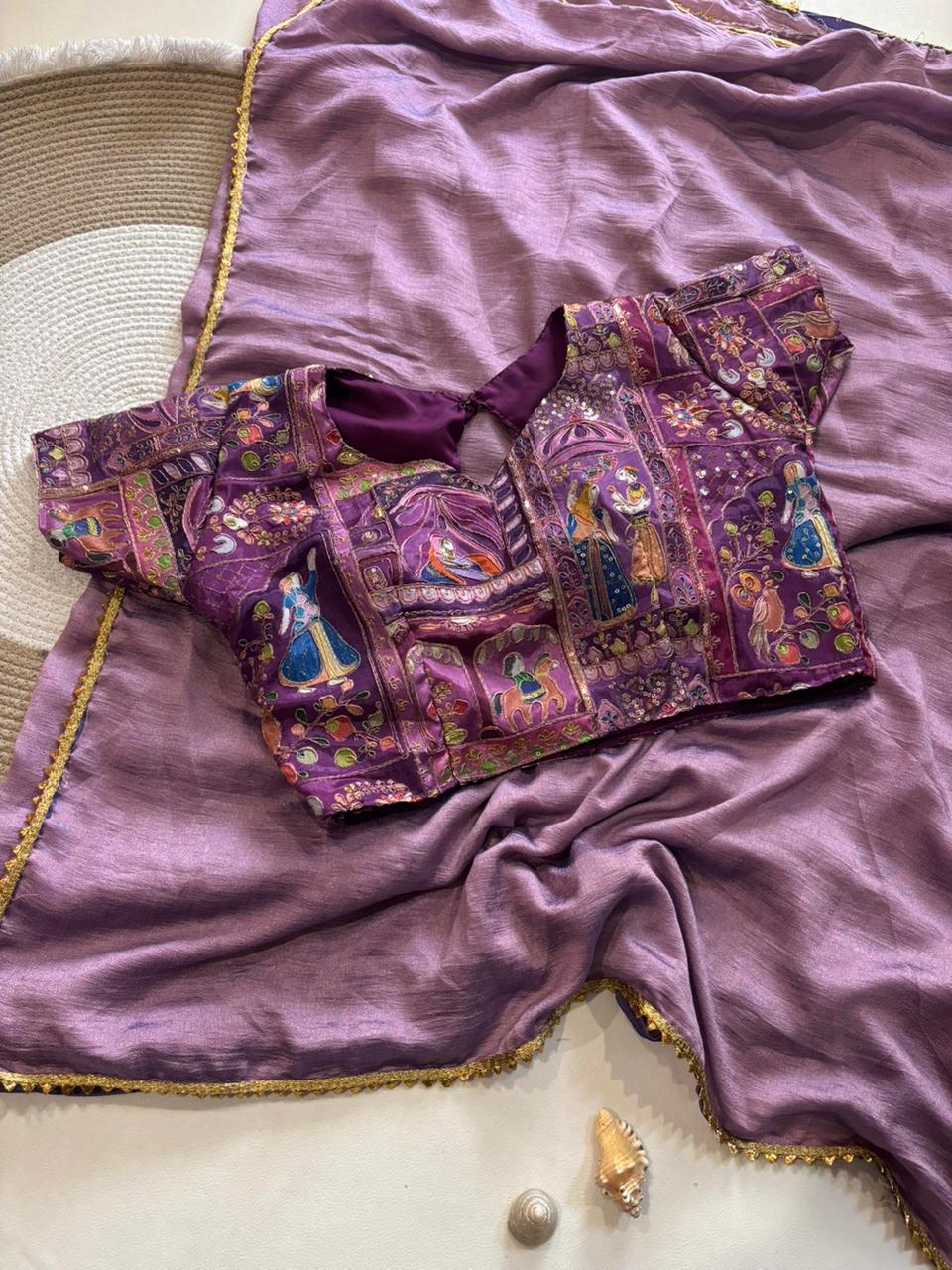 Rajaranu Position Stitched Blouses with Vichitra Silk saree