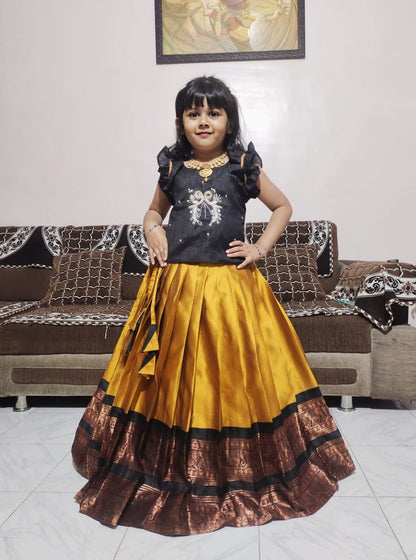 Kids cute Pure Silk Zari Weaving  Set