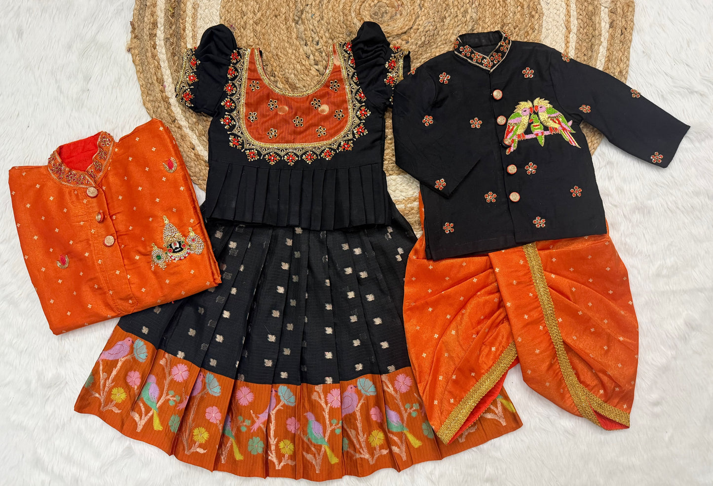 Family combo girl Kids cute lehenga  with  boy kurta set