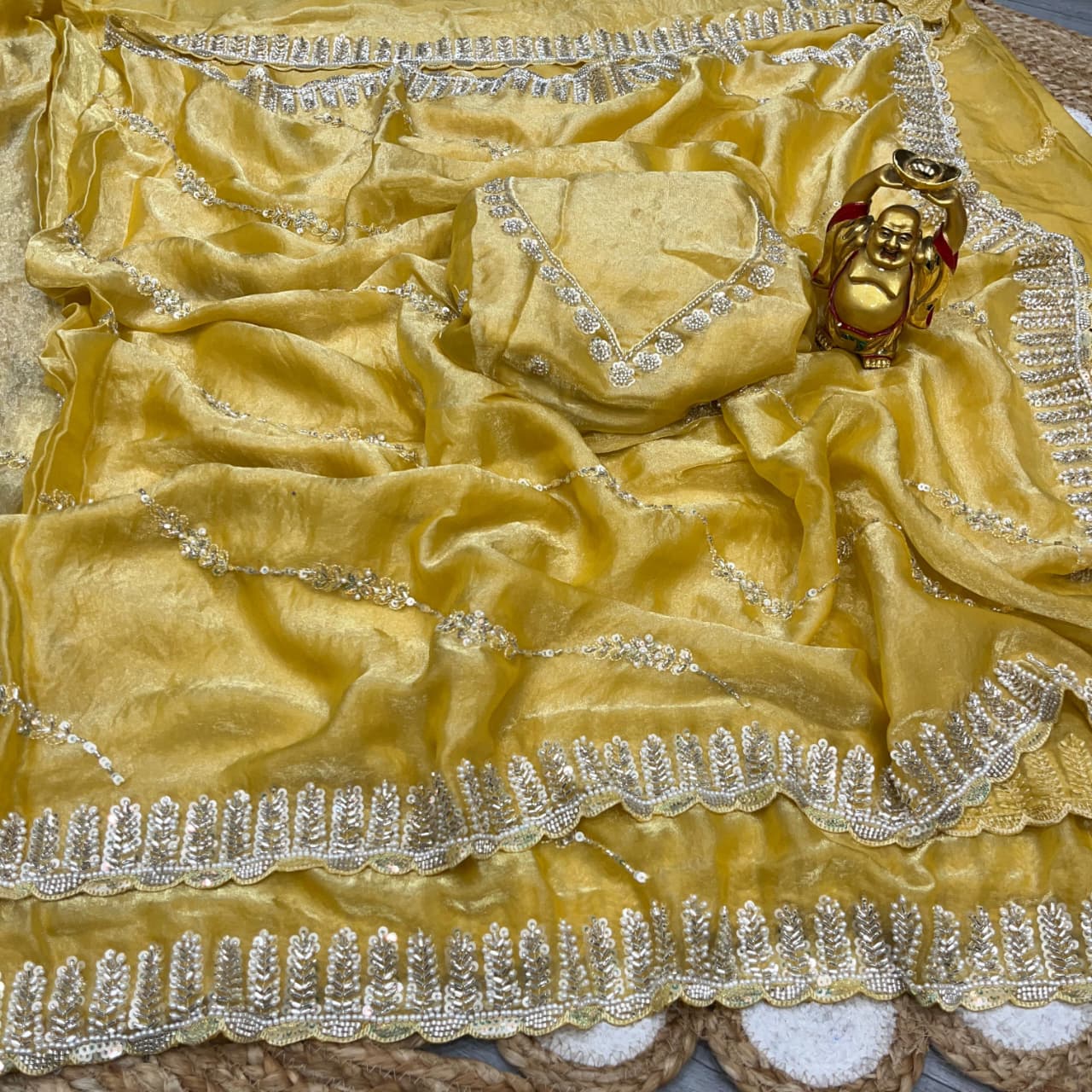 Luxurious Space Silk Saree with Original Beads Handwork