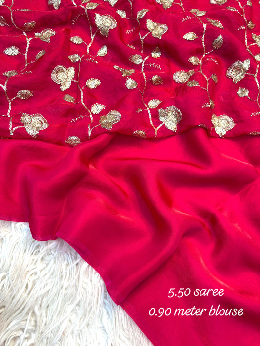 Trendy budget space silk saree with bead Embroidery sarees