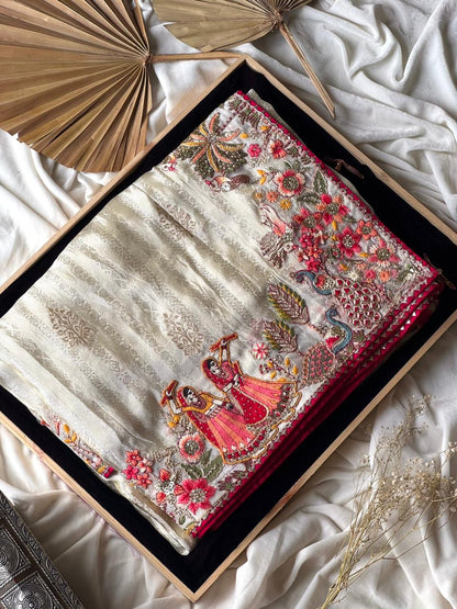 Dola silk Multi Colour Banjarasaree with stitched blouse luxe