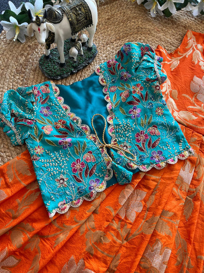 Khadi Georgette 2 in One Gown with Coat sets Kids Gowns