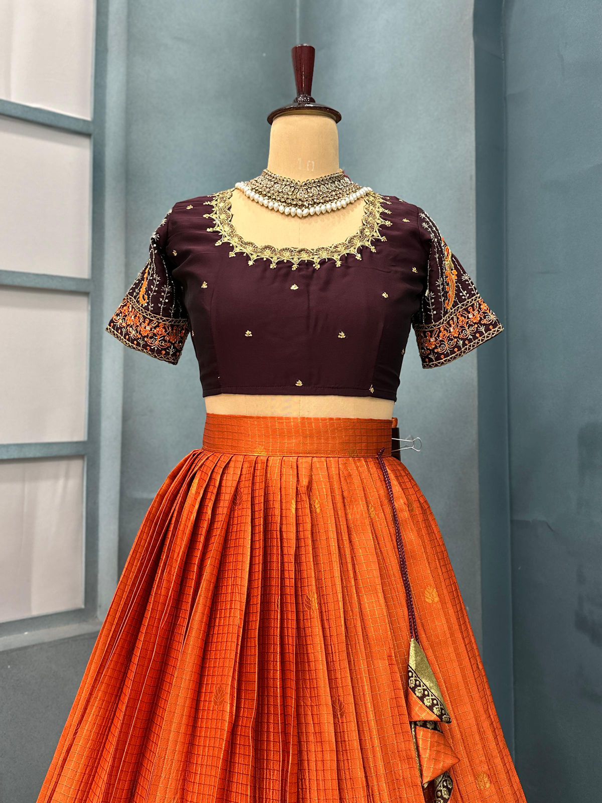 Most demand designer Kanjivaram rust orange lehenga