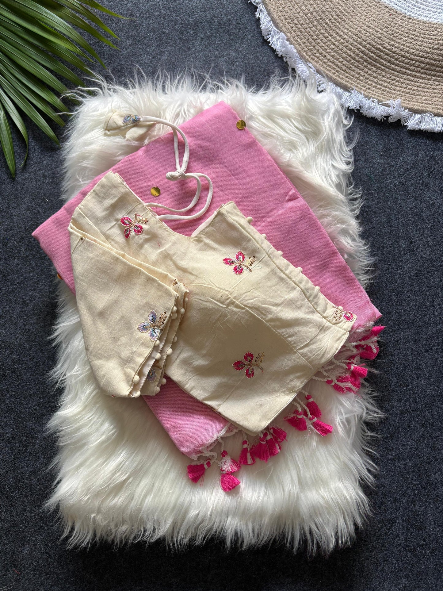 Khadi Cotton  saree with fully stitched Embroidery Blouse