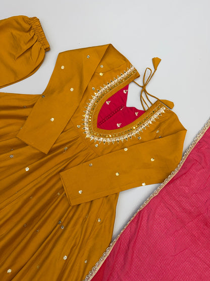 Anarkali 3 piece embroidered office set
