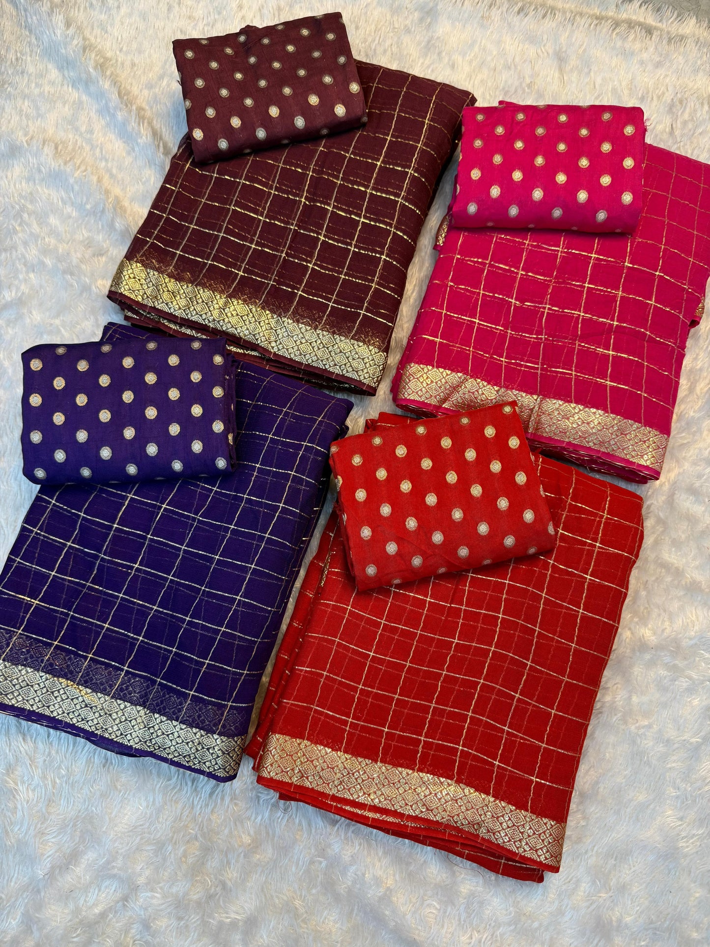 Trendy pure soft checks Chinon saree