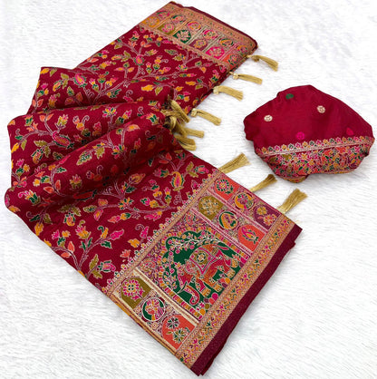 Vintage rajwadi pashmina silk saree