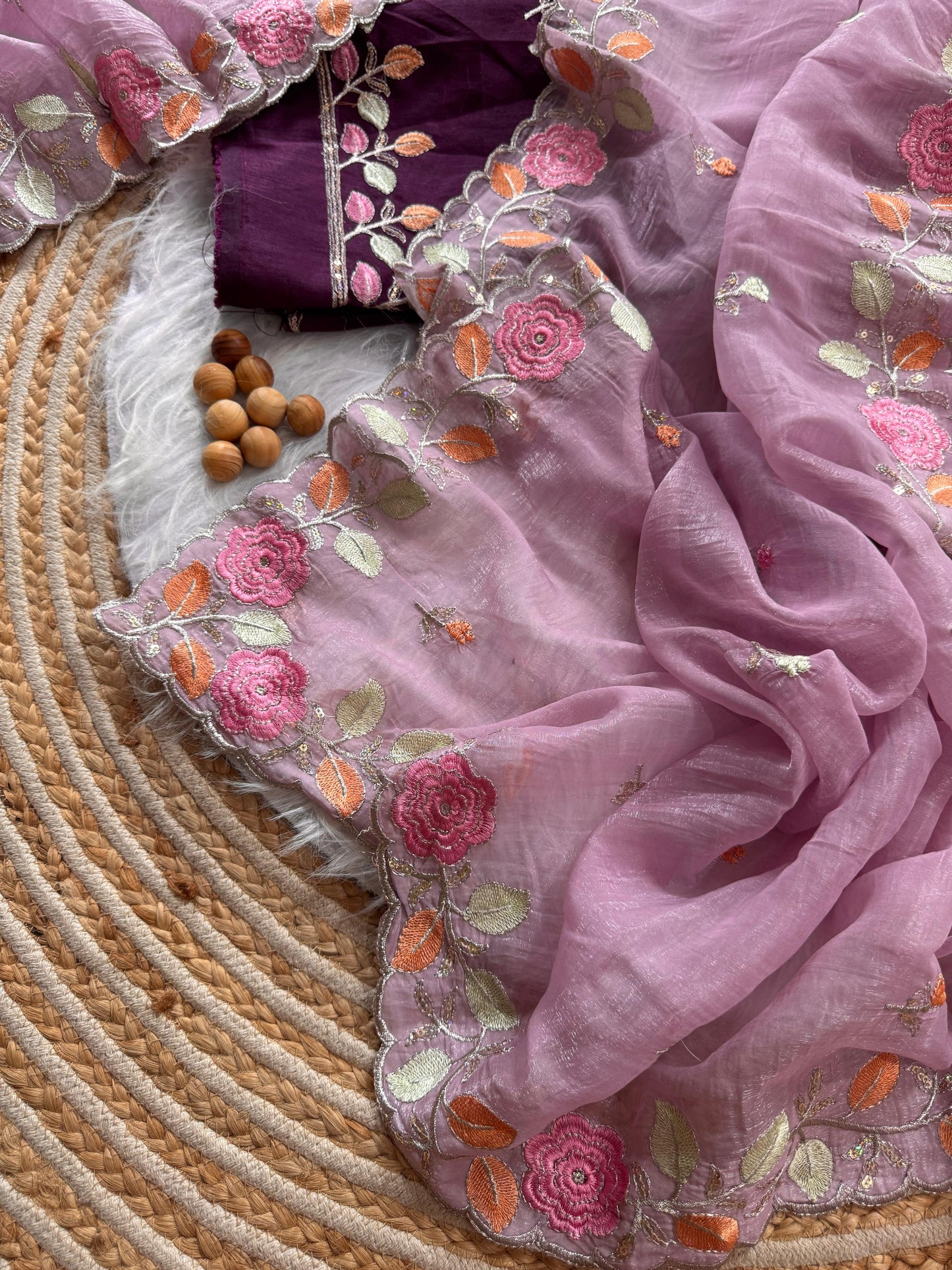 Chiffon floral Embroidery Crush budget sarees