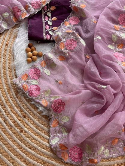 Chiffon floral Embroidery Crush budget sarees