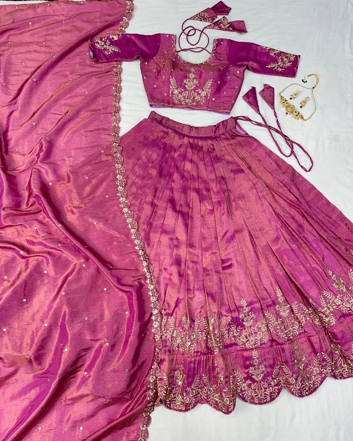 South tissue lehenga with embroidery