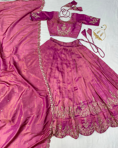 South tissue lehenga with embroidery