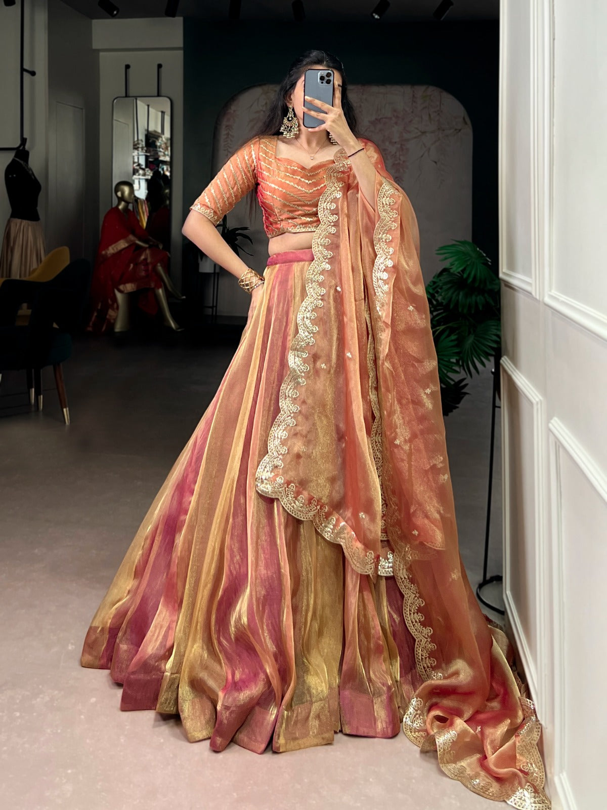 Designer Carika silk embroidery ethereal dupatta lehenga