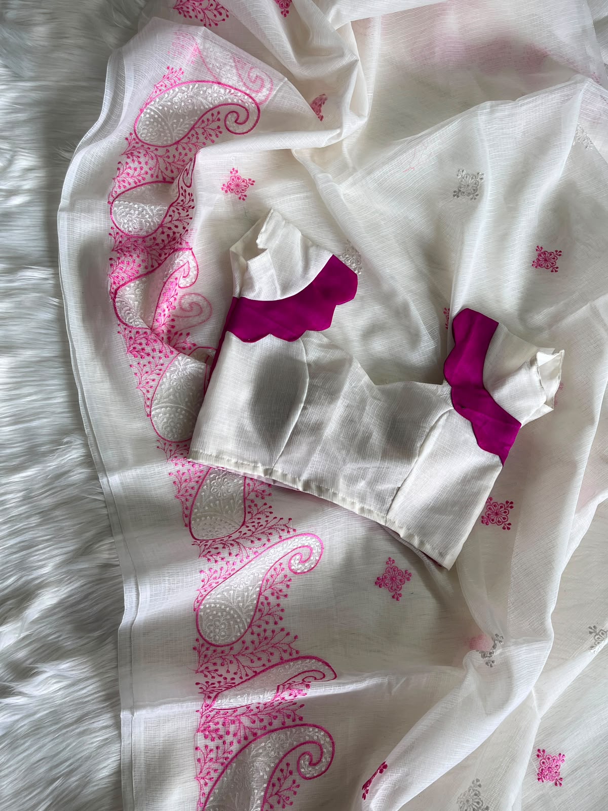 Trending Kota Doriya saree with stitched Blouse