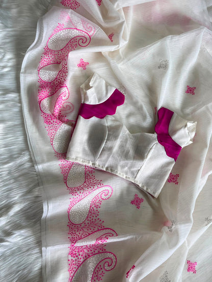 Trending Kota Doriya saree with stitched Blouse
