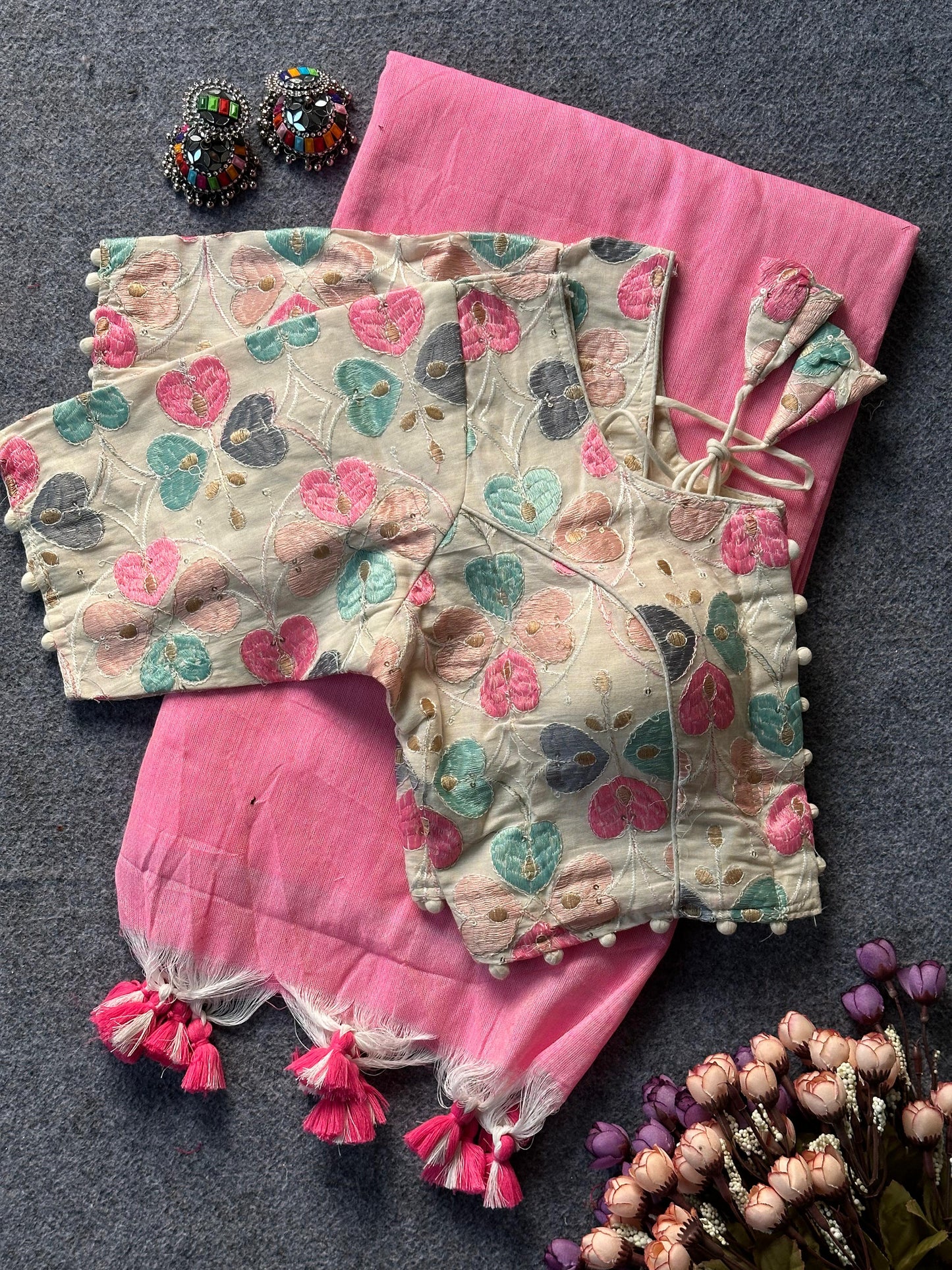 Heavy Khadi cotton saree Desginer stitched Blouse