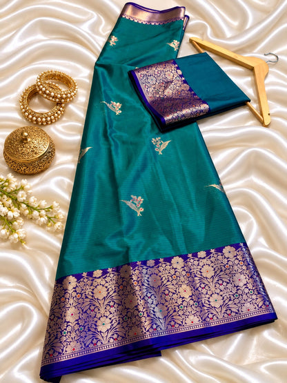 Banarasi Soft Katan Silk Saree – Contrast Pattu Border & Zari Butti