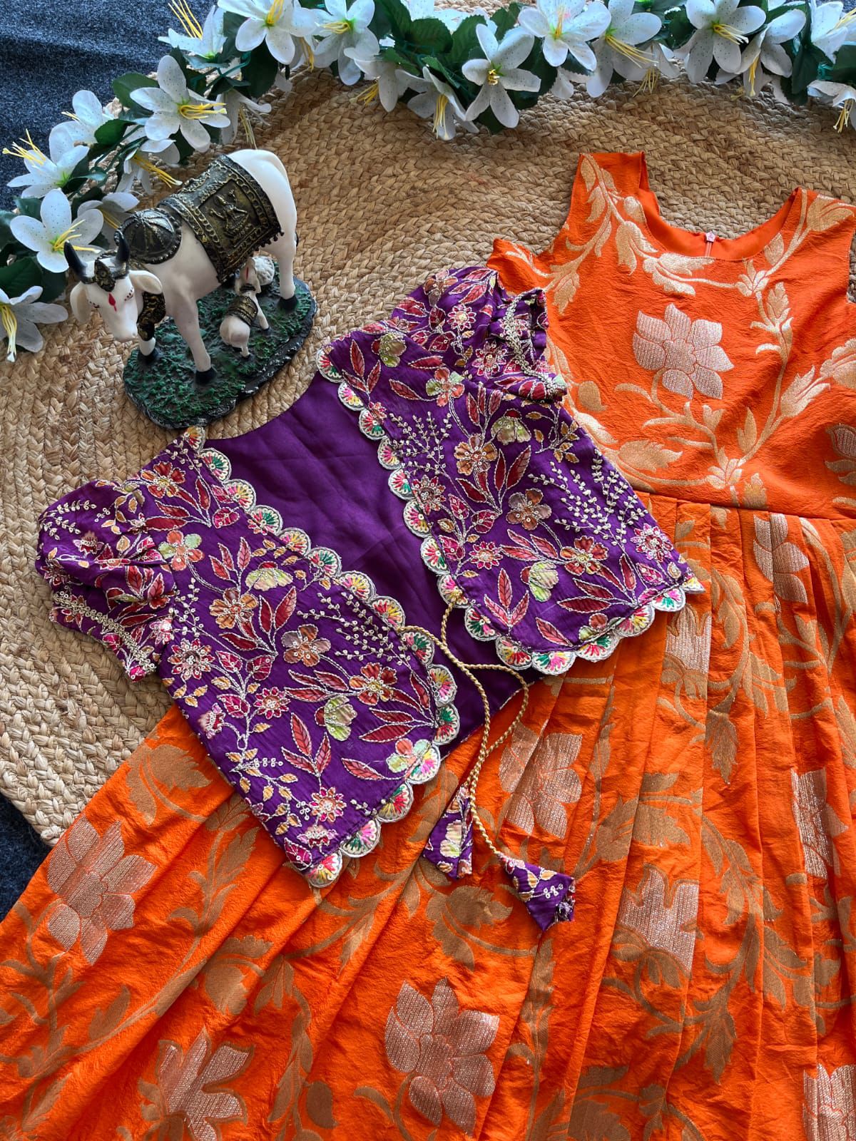 Khadi Georgette 2 in One Gown with Coat sets Kids Gowns