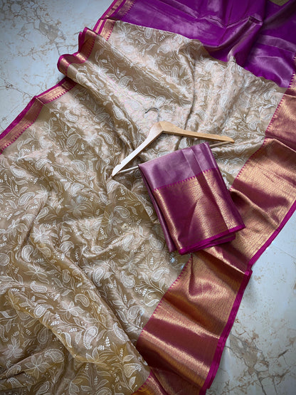 Banarasi tissue work embroidery saree