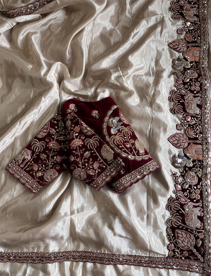 Luxe Pure Uppada coding work Stitched Saree with blouse