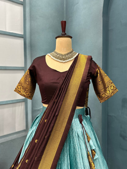 Kanchi checks semi pattu Designer Lehenga