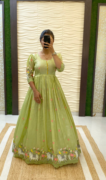 Café Pichwai embroidery soft crush gowns