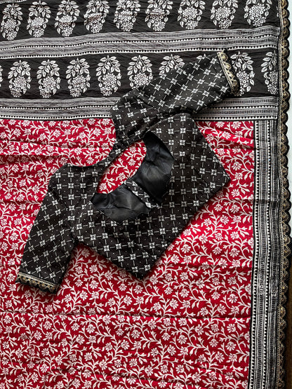 Mul cotton saree with stitched blouse