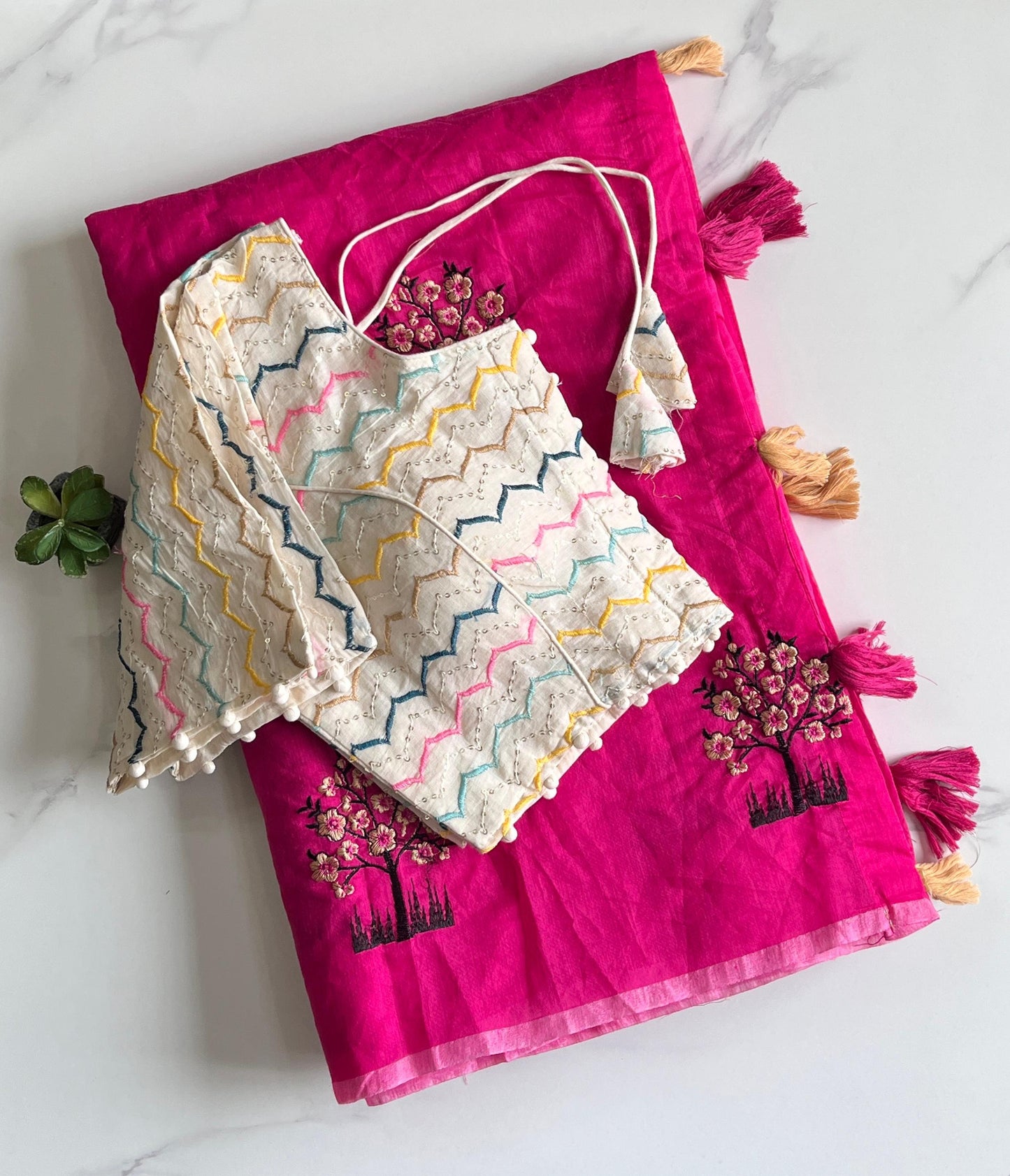 Chanderi Cotton saree with stitched Blouse