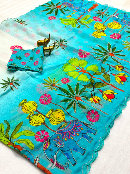 Budget soft Chanderi cotton digital sarees
