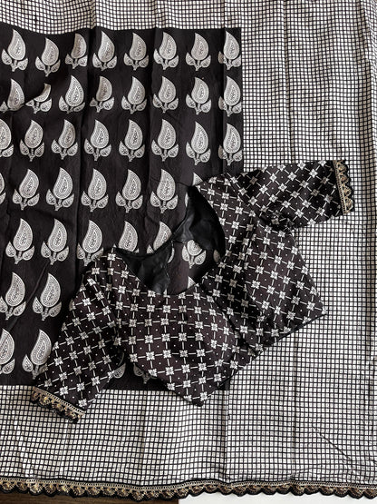 Mul cotton saree with stitched blouse