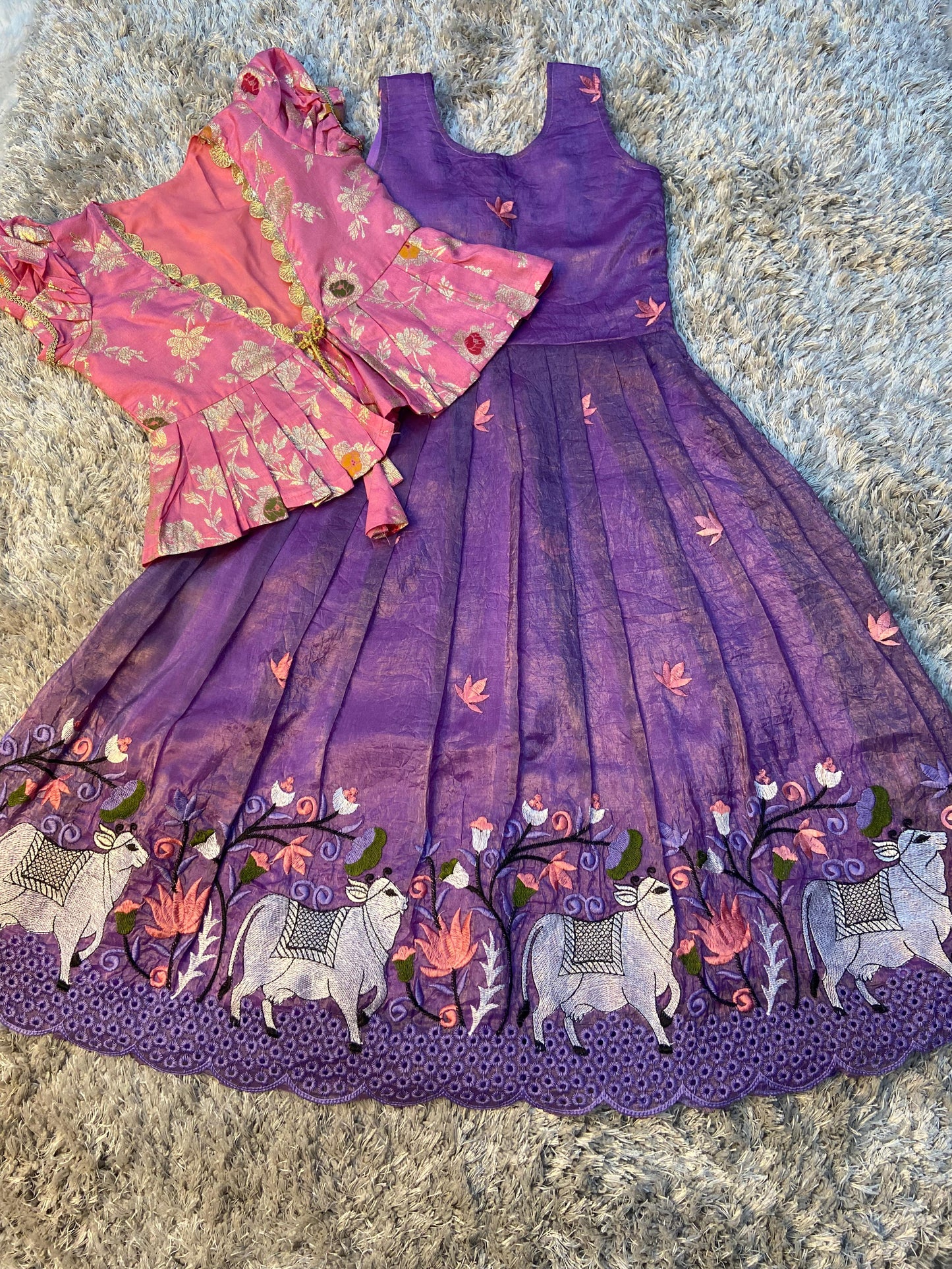 Pichwai embroidery kids cute Lehenga set