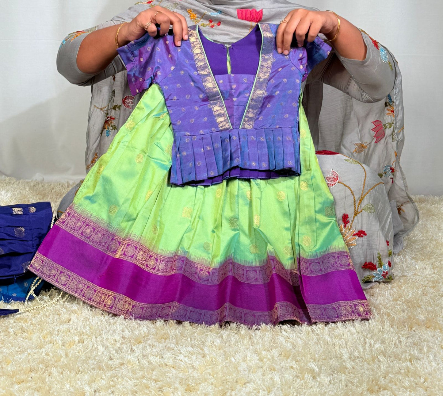 Sankranthi special kids cute pattu pavada sets