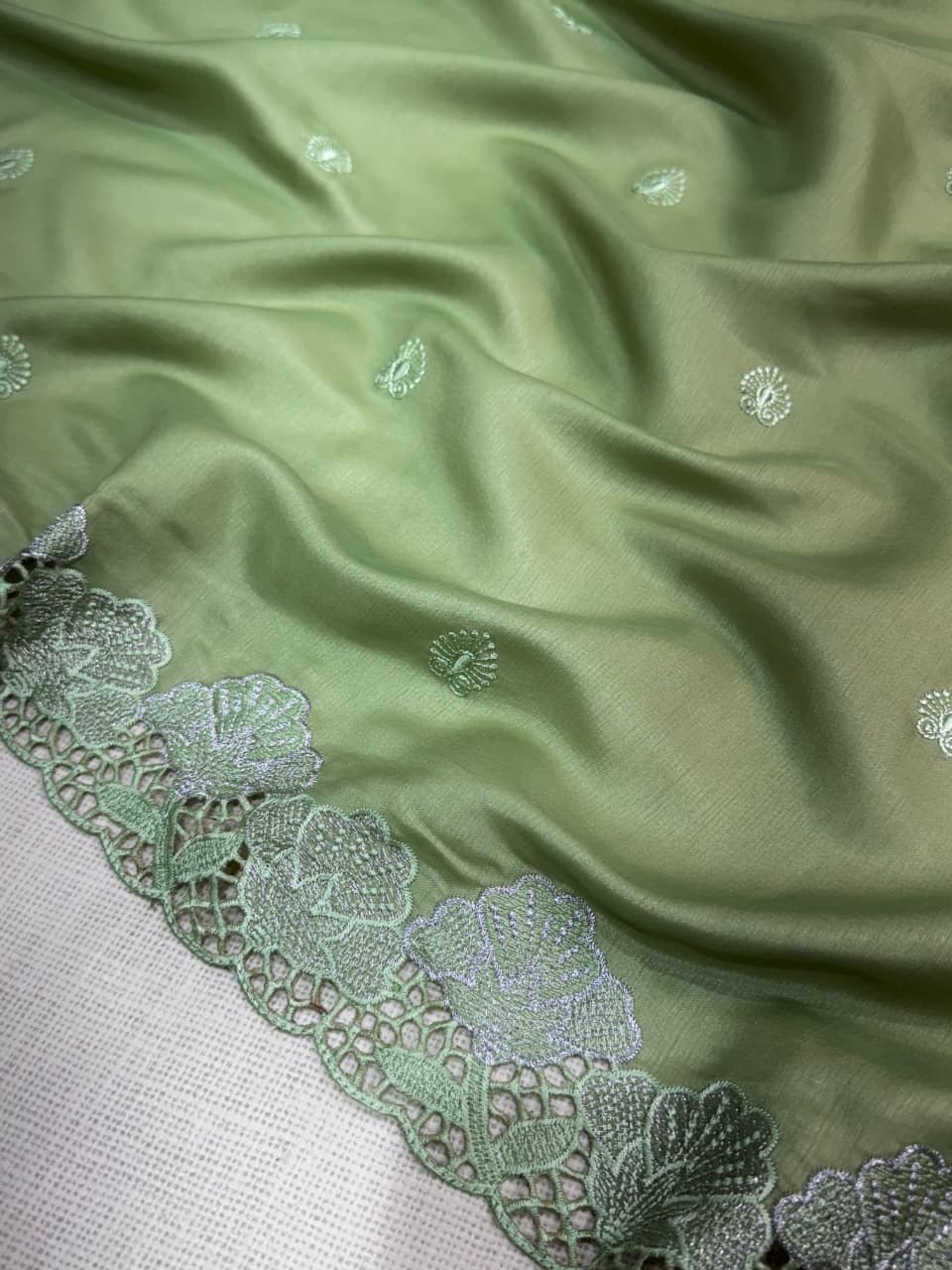 Korean tusser trendy zari embroidery saree