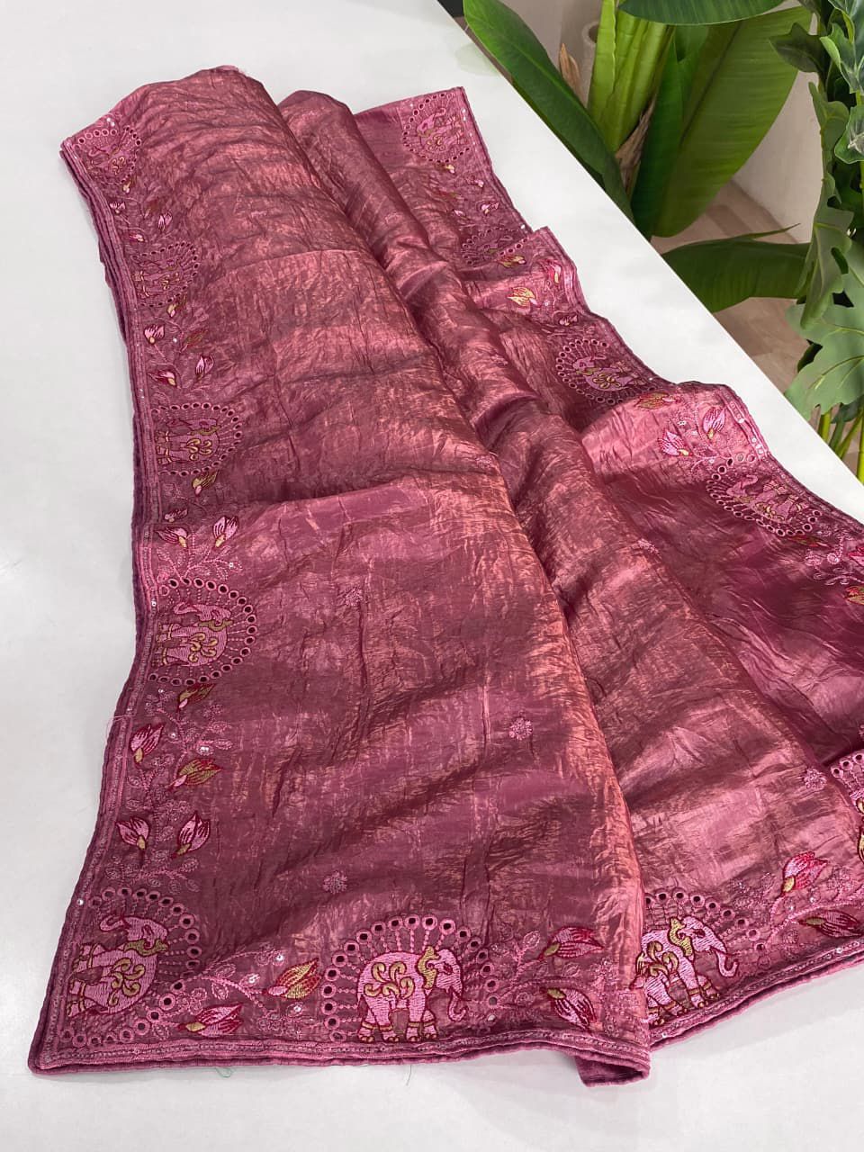 Crush silk embroidery trendy look saree