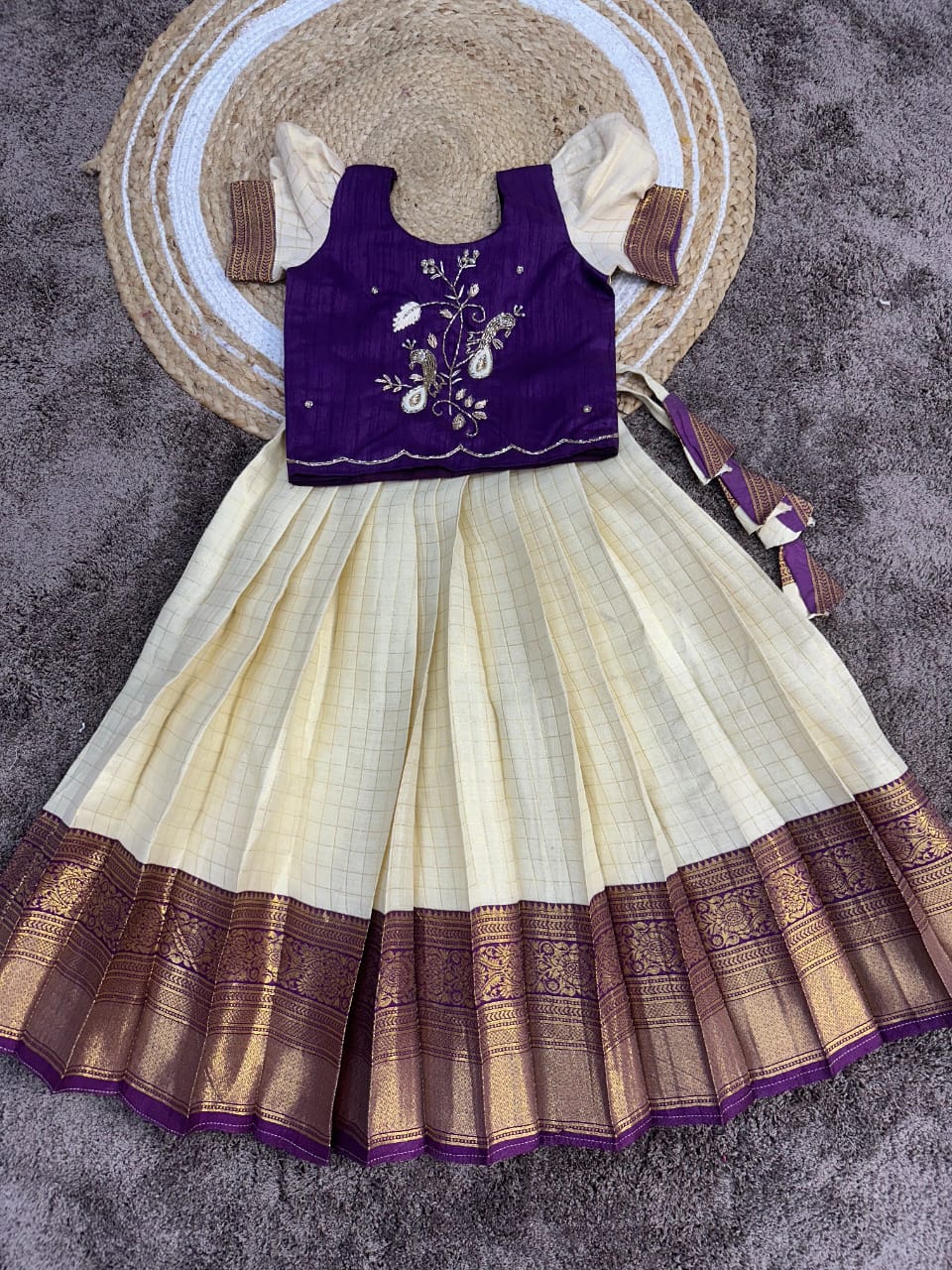 Kids cute Sravanamasam special semi Pavada sets