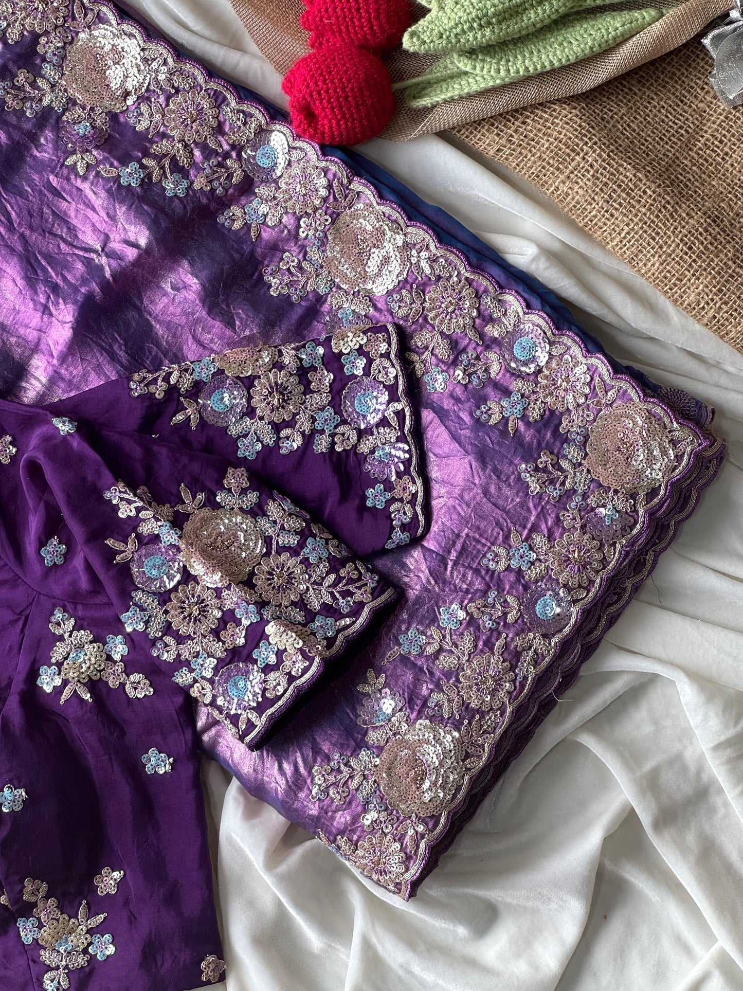 Pure space silk saree with pure  Luxe coding work saree stitched blouse