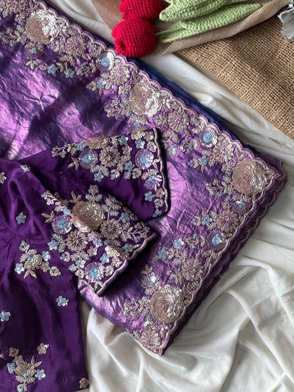Pure space silk saree with pure  Luxe coding work saree stitched blouse