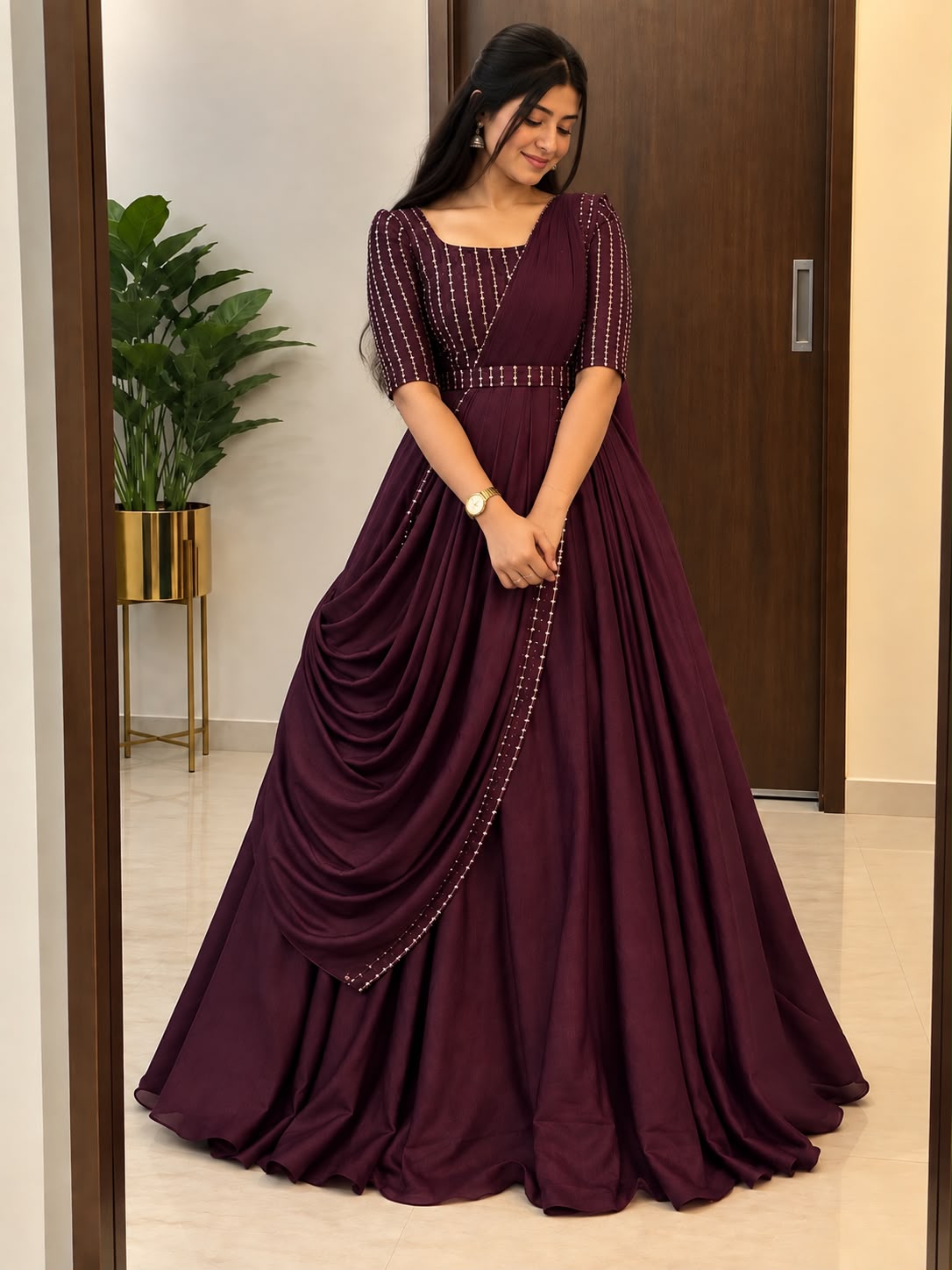 party wear draping style cafe gown
