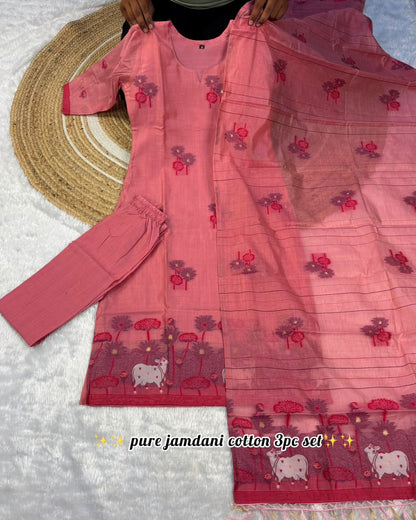 3 pieces ethinic wear Jamdani cotton kurti