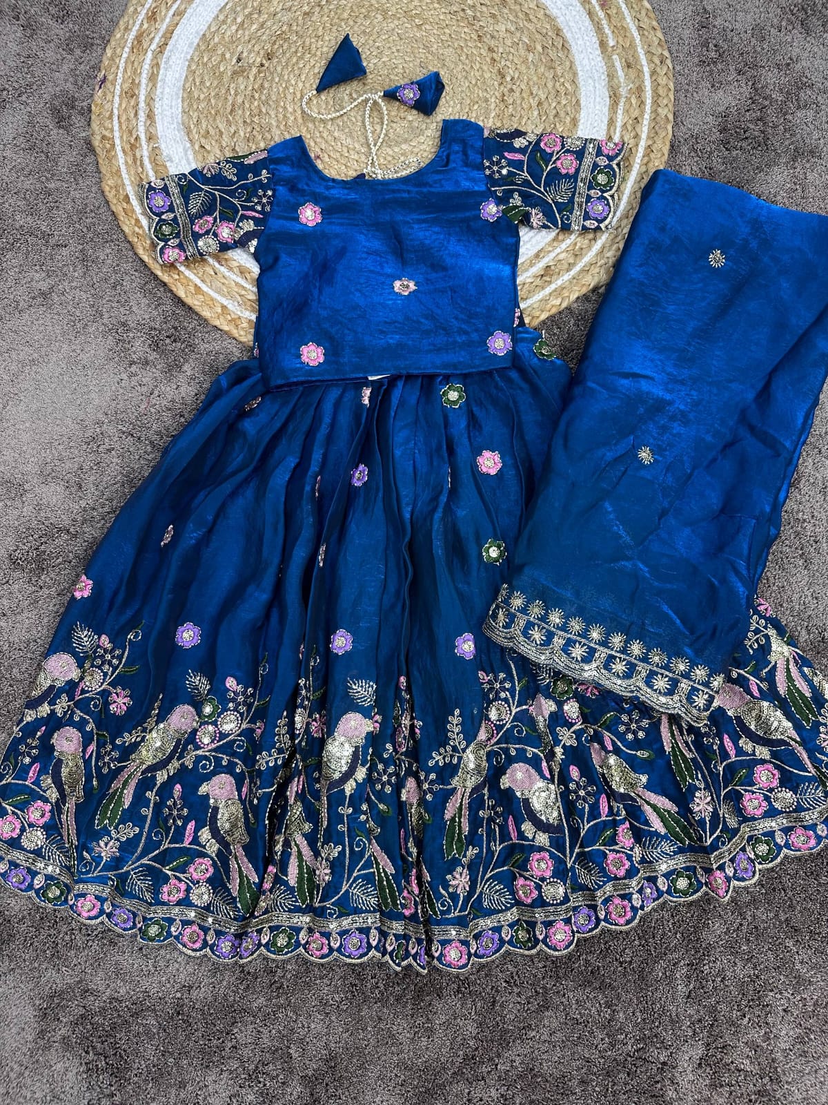 Kids designer beads work lehenga with dupatta