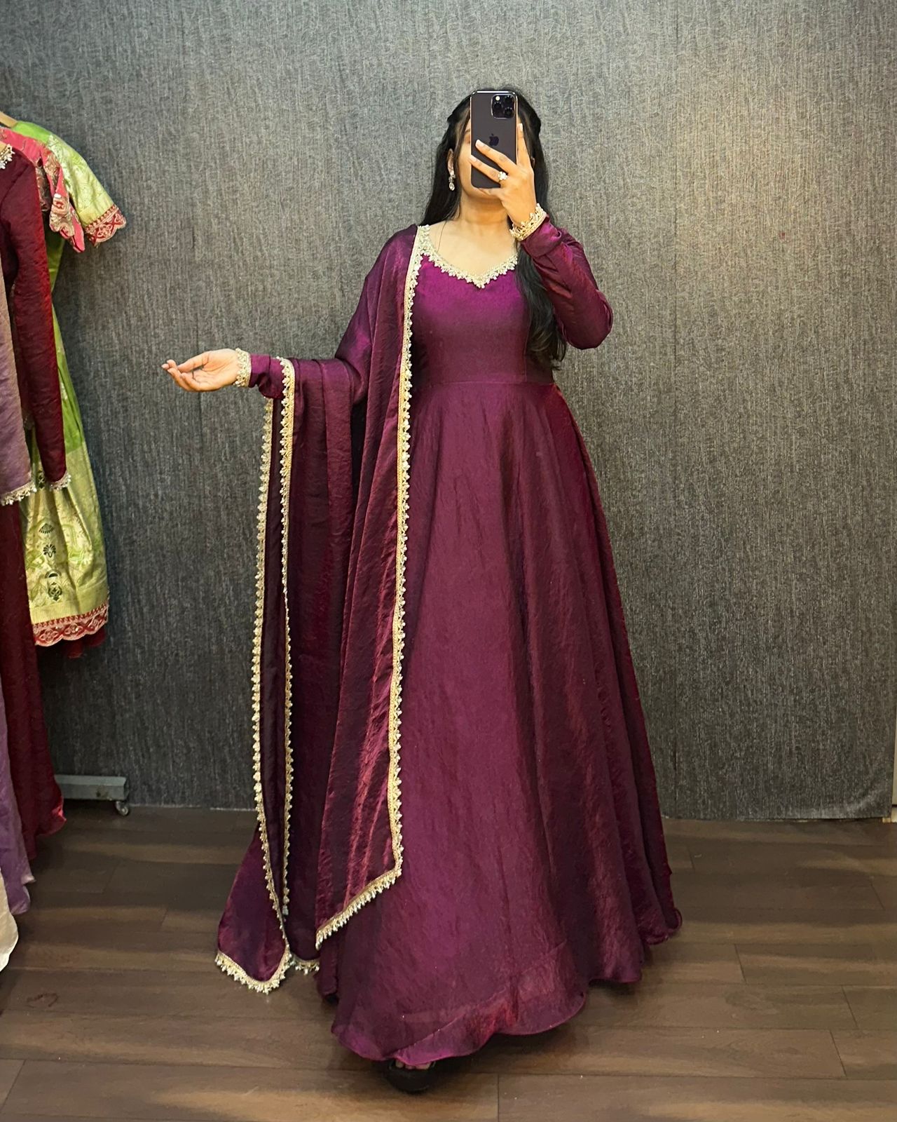 Fendy silk crush mirror lace gowns